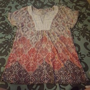 Lucky brand shortsleeve fantasy print v neck tunic